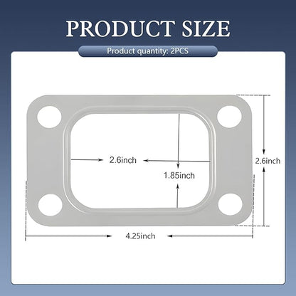 2 PCS Car T3 Turbine Flange Gasket, 4.2" X 2.5" 4-Hole Stainless Metal Turb Washer, Automotive Replacement Turbocharger Gaskets, Universal for T3 T34 T35 T38 GT35 GT35R Cars (Silver)