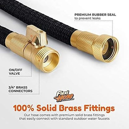 Flexi Hose Lightweight Expandable Garden Hose, No-Kink Flexibility, 34 Inch Solid Brass Fittings and Double Latex Core (150 FT, Black)