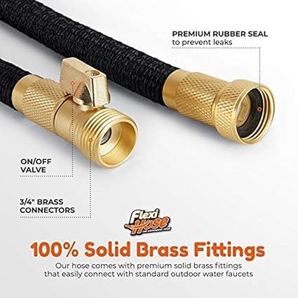 Flexi Hose Lightweight Expandable Garden Hose, No-Kink Flexibility, 34 Inch Solid Brass Fittings and Double Latex Core (150 FT, Black)