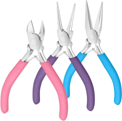 This premium pliers set includes needle nose, round nose, and wire cutters - perfect for all your jewelry projects, repairs, and crafting needs.