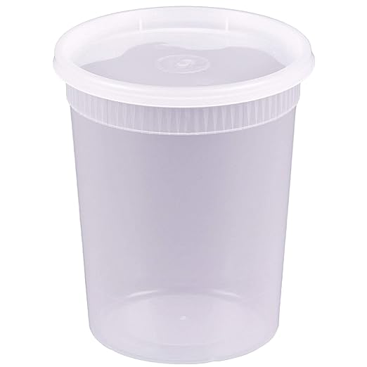 Microwavable Hot and Cold Translucent Plastic Deli Food Storage Container with Lid, 32-Ounce (24-Pack)