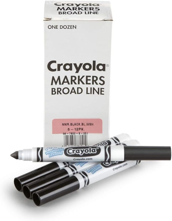 Crayola Washable Markers - Black (12ct), Kids Broad Line Markers, Bulk Markers for Classrooms  Teachers