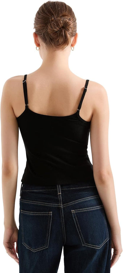 SUUKSESS Women Cotton Ribbed Going Out Camisole Top Y2k Spaghetti Strap Tank Top