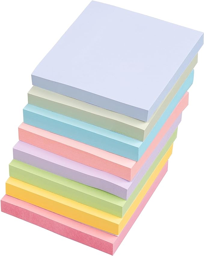 Sticky Notes 3x3 Inches, 8 Pads, 800 Sheets, 8 Color Sticky Note Pads, Premium Sticky Pads, Sticky Notes Bulk, Self-Stick Note Pads, 100 Sheets/pa