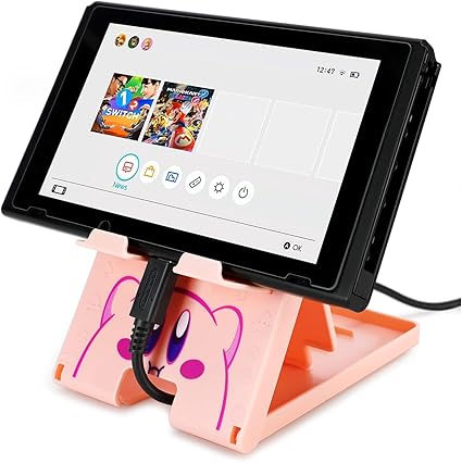 Tscope Cute Switch Stand for Nintendo, Pink Kawaii Anime Switch Lite Holder Bracket, Adjustable Foldable Portable Compact Play Stand for Switch OLED