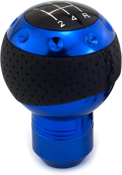 5 Speed Gear Shifter Knob, Leather Covered Aluminum Manual Car Stick Shift Handle Fit Most MT Transmissions, Blue