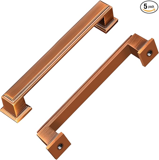 5 Inch Brushed Brown Square Cabinet Pulls, 5 Pack