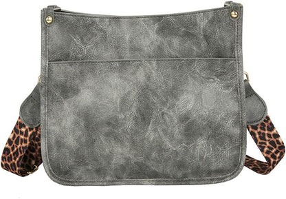 Downupdown Crossbody Bags for Women Designer Satchel Handbags Leather Purse Shoulder Bag with Leopard Print Shoulder Strap