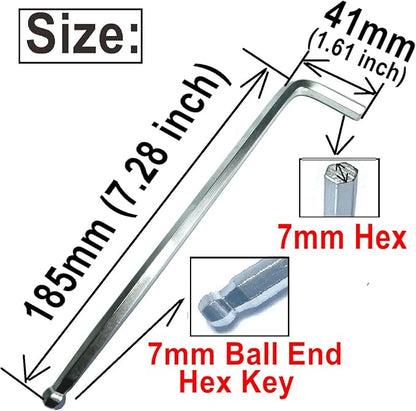 1pcs 7mm Ball End Allen Wrench sets,7mm Hex Key Wrench set,7mm ball end Hex Driver allen key Door Key L Shaped hex wrench set with Long Arm 185mm lengh.7mm ball end hex wrench