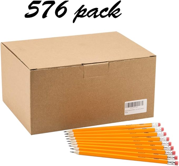 Madisi Wood-Cased 2 HB Pencils, Yellow, Pre-sharpened, Bulk Pack, 576 pencils in box