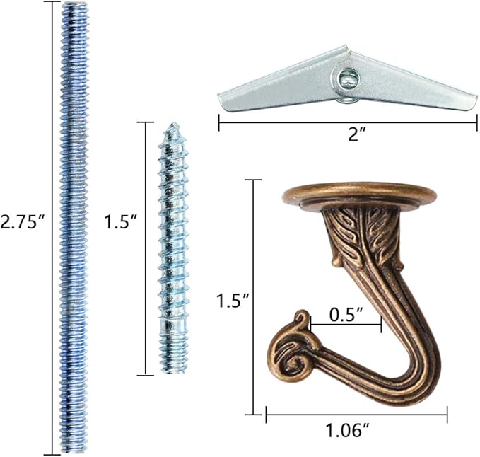 Wocoe 10 Sets Ceiling Hooks - Heavy Duty Swag Hook with Steel Screws Bolts and Toggle Wings for Hanging Plants and Toggle Wings Ceiling Installation Cavity Wall Fixing Brass