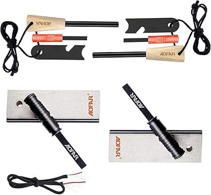 AOFAR Magnesium Fire Starter AF-382 (2-Pack) and AF-374 (2-Pack) Waterproof Fire Steel Pouch for Camping, Hiking, Hunting