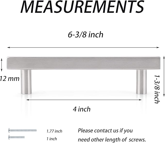 Probrico Cabinet Handles-(Pack of 5) Stainless Steel 4 inch (102mm) Hole Centers Square T Bar Kitchen Cabinet Handles Drawer Pulls for Kitchen Furniture Hardware