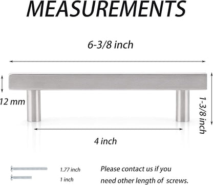 Probrico Cabinet Handles-(Pack of 5) Stainless Steel 4 inch (102mm) Hole Centers Square T Bar Kitchen Cabinet Handles Drawer Pulls for Kitchen Furniture Hardware