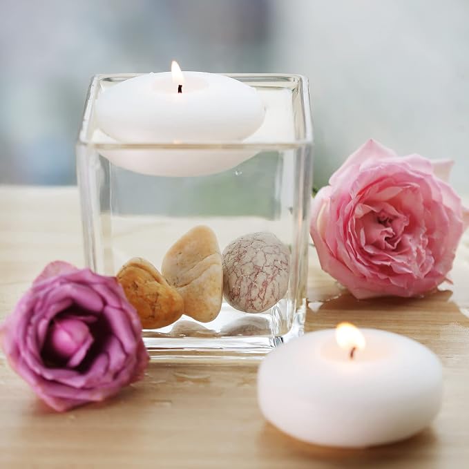 7 Pack Floating Candles, 3” White Unscented Dripless Wax Burning Candles, for Cylinder Vases, Weddings, Party and Holiday