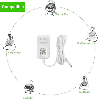 Power Cord Replacement for Graco Baby Swing DuoGlider, DuetSoothe, Dreamglider, Simple Sway, Sweetpeace Charger 5V AC Adapter, White