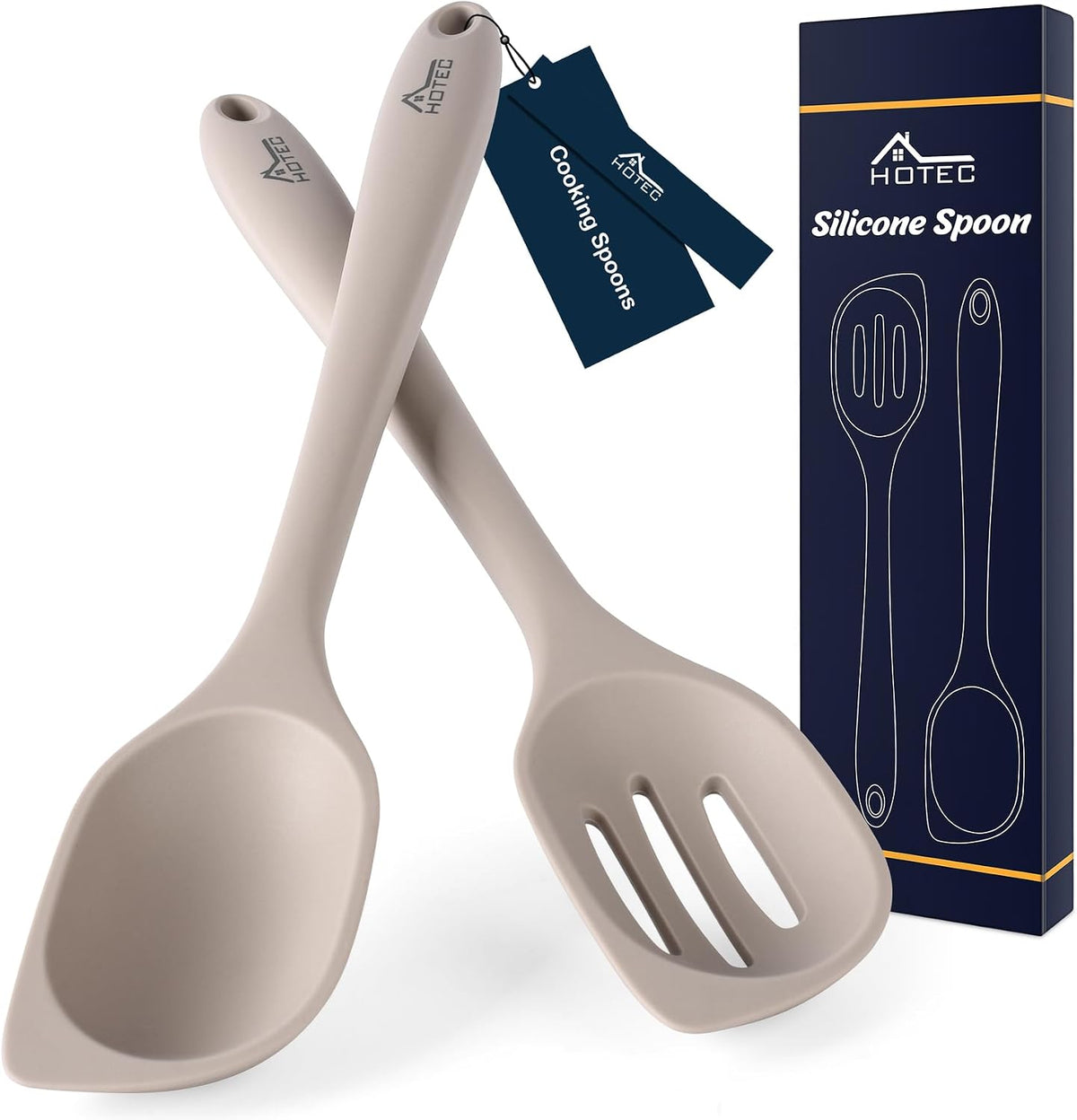 Carote Heat Resistant Silicone Cooking Spoon Spatula, Large Kitchen Solid and Slotted Spoons for Mixing, Serving, Scraping, Non-stick, Dishwasher Safe Khaki