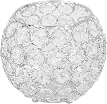 Round Crystal Candlestick - 12cm Wrought Iron Round Candlestick European Candlestick Wedding Christmas Decoration (Silver)
