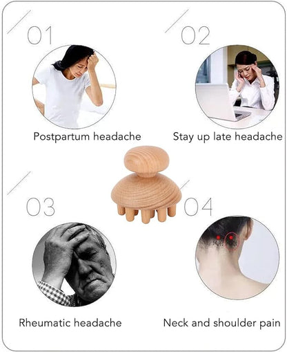 ANGGREK Wood Head Massager, Octopus Shape Manual Scalp Massagers Scalp Massage Tool Wooden Fingers Head Scratcher for Remove Headache and Head Body Relaxing