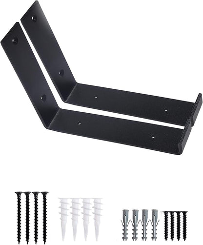 Shelf Brackets 2 Pack Heavy Duty Floating 7.25" L x 6.0" H x 1.5" W Black Metal Shelves Wall Mounted Rustic Iron J Shelf Brackets with Lip for DIY Open Shelving Brackets
