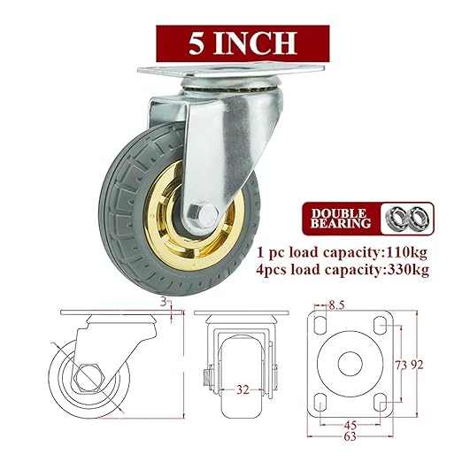 1PCS Casters Heavy Duty Furniture Rubber Swivel Mover Silent Shelves Wheelbarrow Trolley Hardware Transporter Tire Trolley(1pc Stem Brake Wheel,4 inch)
