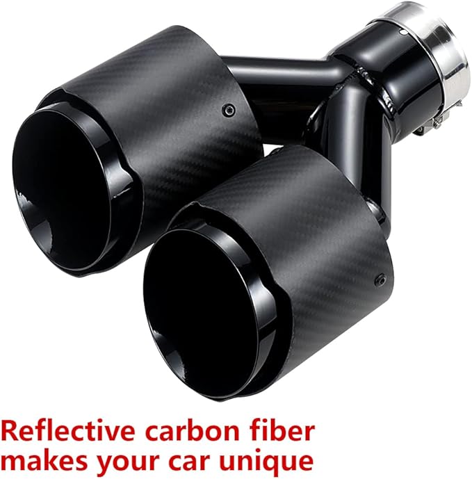 A-KARCK Carbon Fiber Exhaust Tip 2.5" Inlet to Dual 3.5" Outlet, High Temperature Resistance 9.8" Long Stainless Steel Tailpipe tip, Set of 2