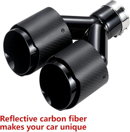 A-KARCK Carbon Fiber Exhaust Tip 2.5" Inlet to Dual 3.5" Outlet, High Temperature Resistance 9.8" Long Stainless Steel Tailpipe tip, Set of 2