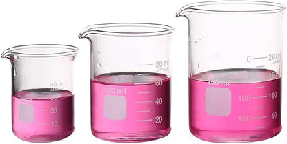 Glass Measuring Low Form Beaker Set 50ml 100ml 250ml Borosilicate Lab Beaker Set ...