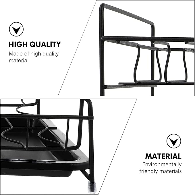 Cabilock Double Layer Tableware Storage Rack Dish Rack Drain Over Sink Dish Black