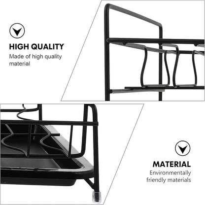 Cabilock Double Layer Tableware Storage Rack Dish Rack Drain Over Sink Dish Black
