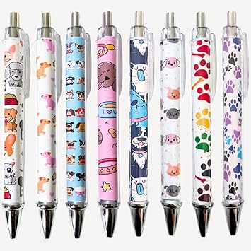 YJ PREMIUMS 8PC Dog Writing Pens Veterinary Ballpoint Ink Pen Set for Dogs Lovers Doggie People Kawaii Puppy Paw Print Vet Med School Supplies Students Stationary Animal for Men Women Themed Gifts