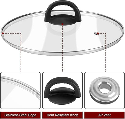 Tempered Glass Pan Lid, 8" Pot Lid with Heat Resistant Handle, Pan Cover for Frying Pan, Skillet, Cast Iron, Wok, Universal Cookware