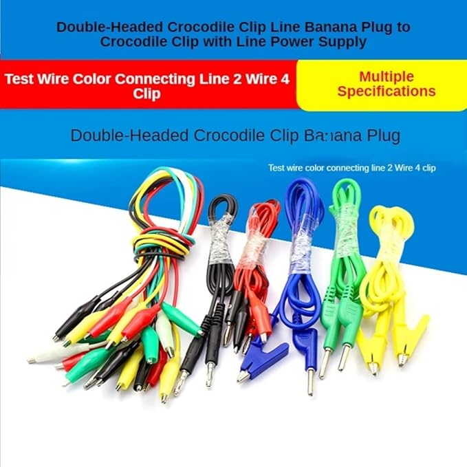 V TELESKY 1PCS Double Crocodile Pinch Banana Plug To Crocodile Pinch Power Test Wire Color Connecting Wire 2 Wires 4 Clips (Banana Plug red0.8m)