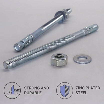 Pack of 2) Galvanised Wedge Anchors 3/8" x 6-3/4" (M10 x 170 mm) Dowel Metal Anchor Bolts Masonry Concrete Anchors