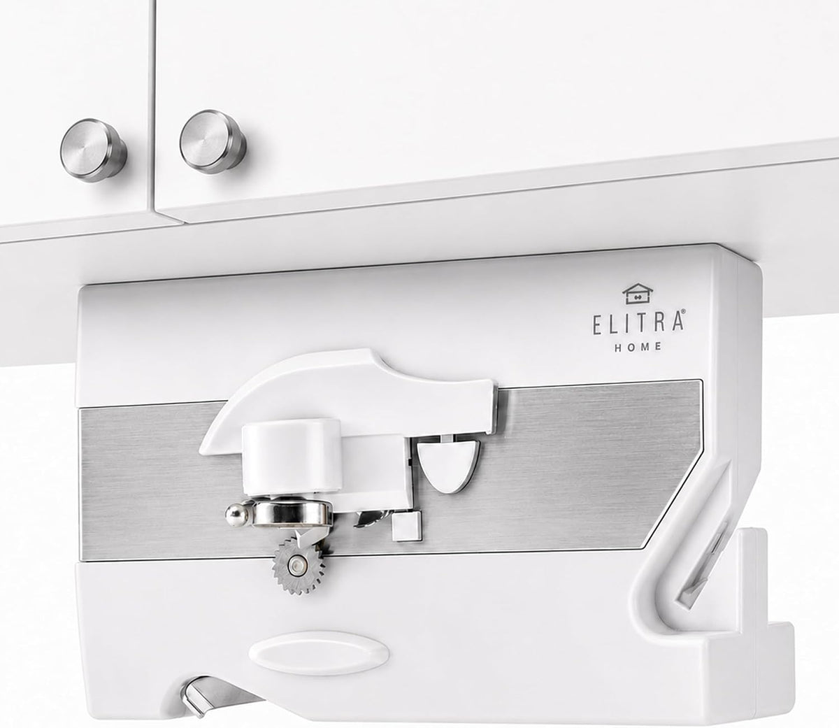 3 in 1 Under the Cabinet Electric Can Opener, Blade Sharpener, Bottle Opener, Under The Counter Mount, For Large And Small Cans (White)