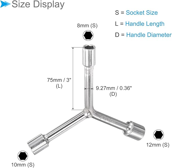 Y-Shaped 3 Way Socket Wrench,  8mm 10mm 12mm 3-inch Length  CR-V Y-Type Hex Spanner Repair Tools - (Applications: for Bicycle Maintenance and Repairing), 2-Pieces