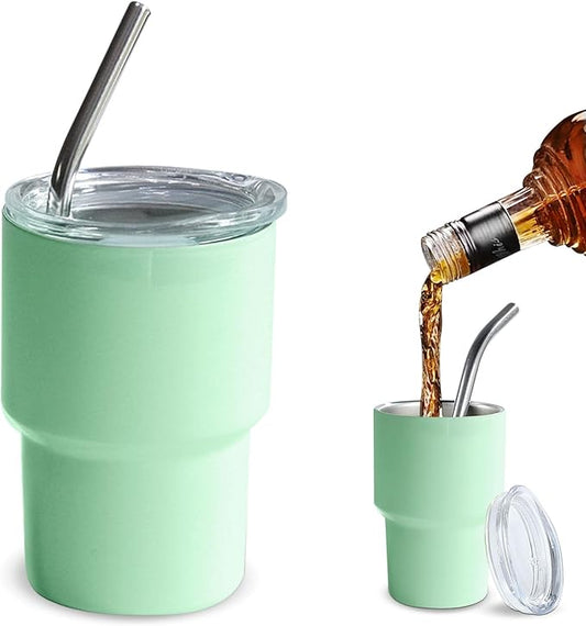 2 oz to 7 oz Tumbler Shot Glass with Straw and Lids, Stainless Steel Sublimation Small Shot Glasses for Party Whiskey Bar Cocktai (Light green, 5 oz)