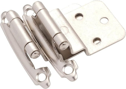 DecoBasics 3/8" Inset Cabinet Hinges Brushed Nickel (1 Pair -2 Pcs) Offset Self Closing Cabinet Hinges for Kitchen Cabinets Satin Nickel w/Silicon Bumpers & Upgraded Screws