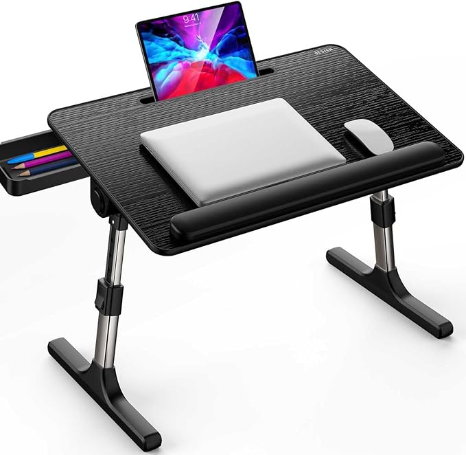 Besign LT07 Lap Desk Extra Large, Adjustable Laptop Table, Portable Standing Bed Desk, Foldable Sofa Breakfast Tray, Notebook Computer Stand for Reading and Writing (Black)