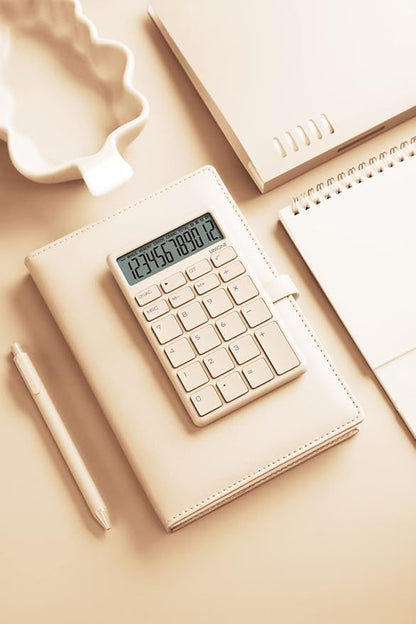 UNIONE Pocket  Desktop Beige Calculator with a Bright LCD, Dual Power Handheld Desktop. Color. Business, Office, High School
