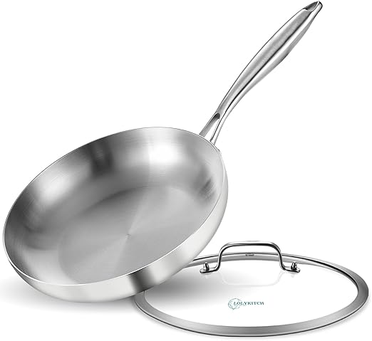 LOLYKITCH 12 Inch Tri-ply 18/8 Stainless Steel Chef's Pan,Frying Pan with Lid,Skillet,Induction Cooking Pan,Pot and Pan Set,Dishwasher and Oven Safe,Detachable Handle.
