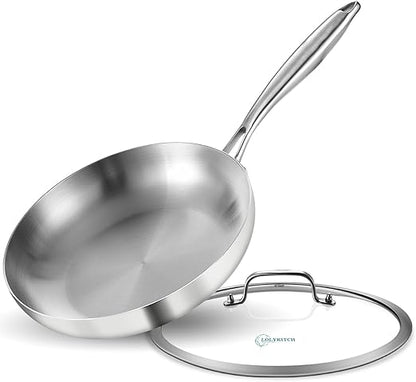 LOLYKITCH 12 Inch Tri-ply 18/8 Stainless Steel Chef's Pan,Frying Pan with Lid,Skillet,Induction Cooking Pan,Pot and Pan Set,Dishwasher and Oven Safe,Detachable Handle.