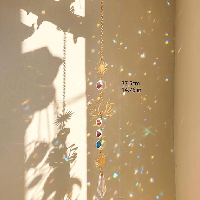 Lotus Sun Catcher Crystals Rainbow Hanging Suncatcher/Chakra Light Catcher Stained Glass Prism for Window/For Outdoor/For Garden Decoration sun catcher 4