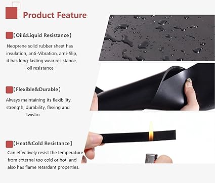 Neoprene Rubber Sheet Solid Rubber Strips Roll PadInsulation for Weather Stripping, Gasket, Shield, Costume, Seal, DIY (116" (.062") Thick, 12" Wide X 10' Long)