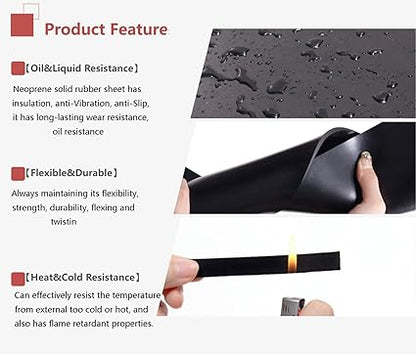 Neoprene Rubber Sheet Solid Rubber Strips Roll PadInsulation for Weather Stripping, Gasket, Shield, Costume, Seal, DIY (116" (.062") Thick, 12" Wide X 10' Long)