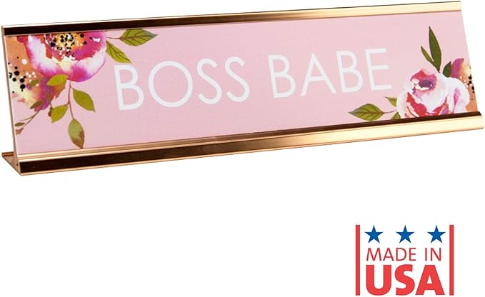 Boss Babe Desk Plate  2" x 8" Chic Pink Floral Office Desk SignCubicle Name Plate Coworker PresentMade In The USA