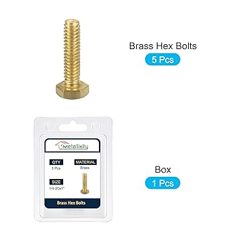 METALLIXITY Hex Head Screw Bolt (14-20x1") 5Pcs, Brass Fully Threaded Solid Brass Hex Bolts Machine Screws - for Machinery Repair