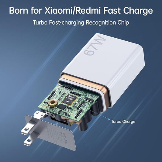 67W For Xiaomi Charger Turbo Fast Wall Block for Xiaomi Mi 15 14 13 12 14t 12t 12s 10 Pro Lite Redmi Note K80 K60 K50 11 11s 12 Pro Plus Poco F5 X5 F4 X4 Gt Black Shark 3 4 5 Pro Hypercharge 5ft Cable