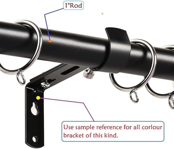 Adjustable Curtain Rod Bracket Or Rod Holder - for 7/8 or 1 Inch Rods-(Black,Set of 4)