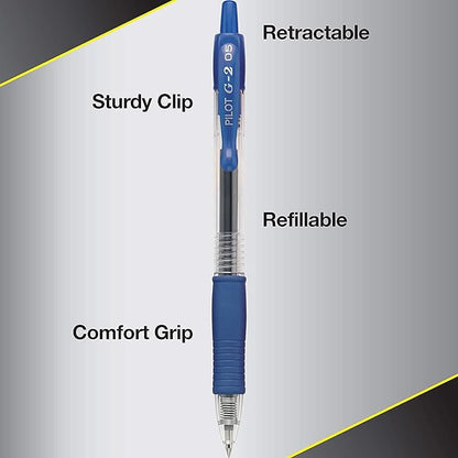 Pilot, G2 Premium Gel Roller Pens, Extra Fine Point 0.5 mm, Pack of 5, Blue